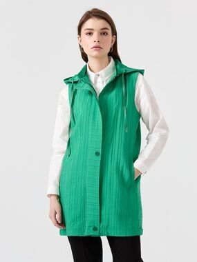 BNWT NIHAN Green Hooded Long Vest Jacket